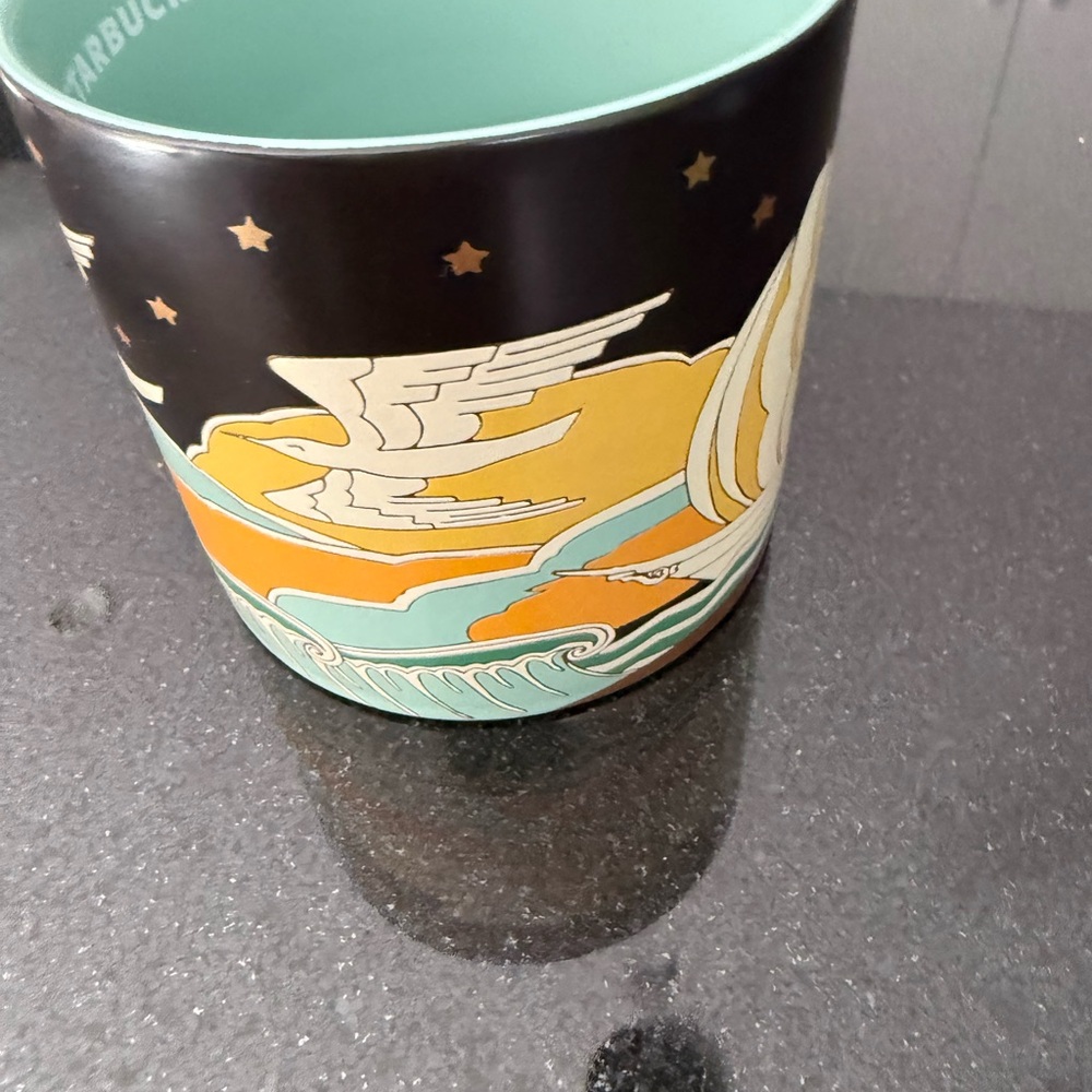 Starbucks Mike Willcox Decorative Mug in Teal and Black with Multicolor Art - Picture 5 of 6